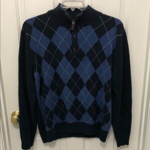 Simply Styled Men's Navy and Blue Argyle Half-Zip Sweater